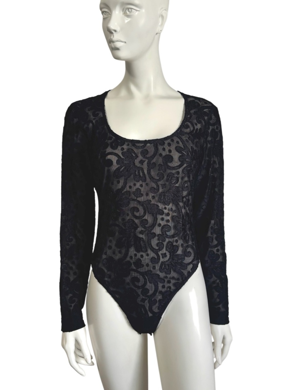 Byblos Black Velvet Burnout Long Sleeve Bodysuit